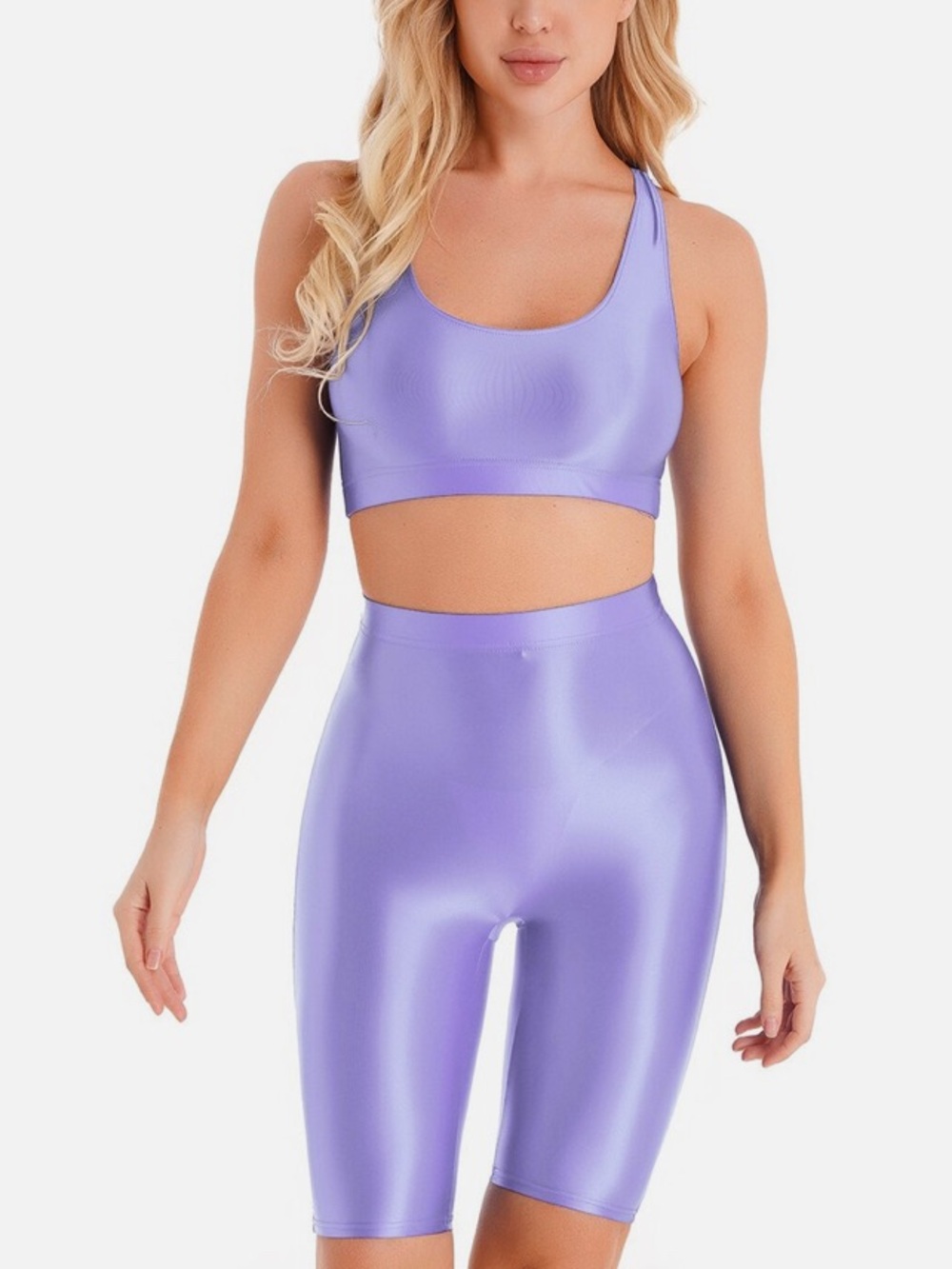 iris Lavender Scoop Sports Bra & High-Waist Biker Shorts Set